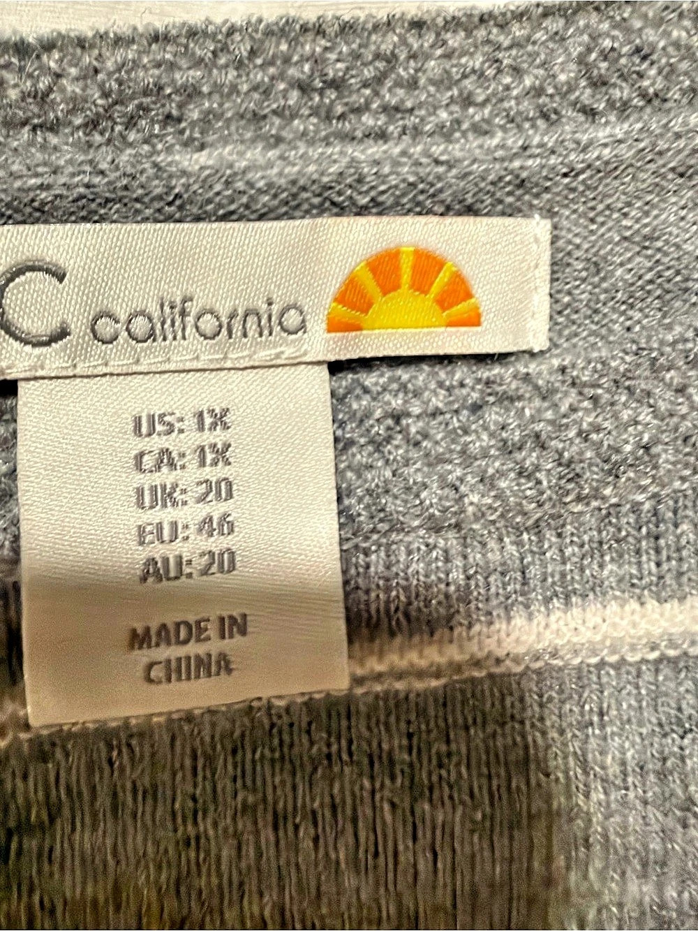 C&C California Striped Merino Wool Sweater in Gray & White Size 1X